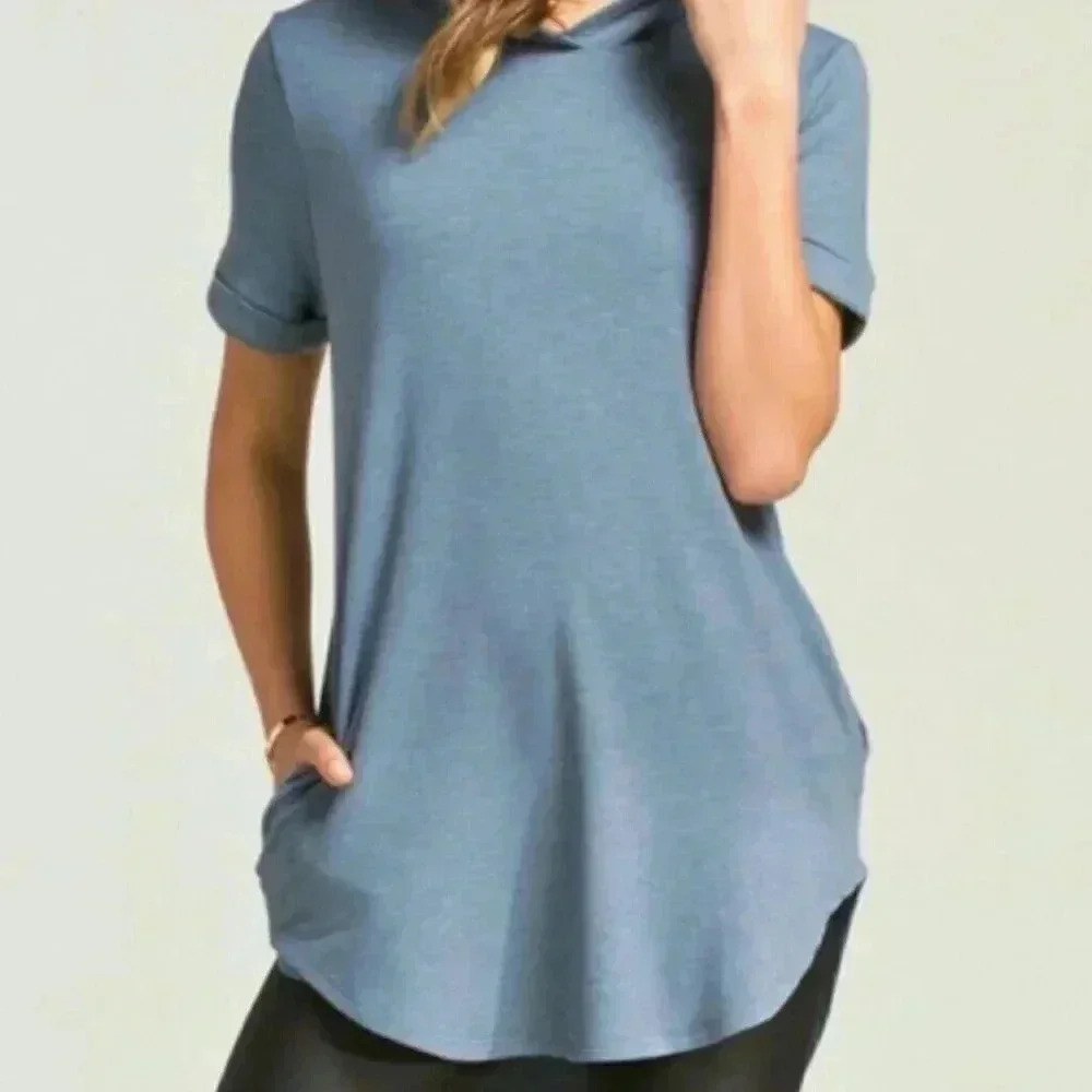 Comfy soft short sleeve tunic style hoodie - Picture 2 of 5
